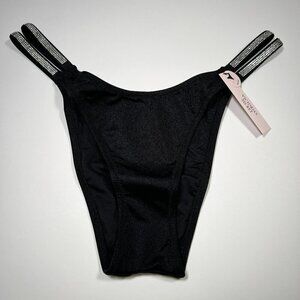 Victoria Secret Large L Cheeky Brazilian Bikini Bottom Double Shine Strap Black